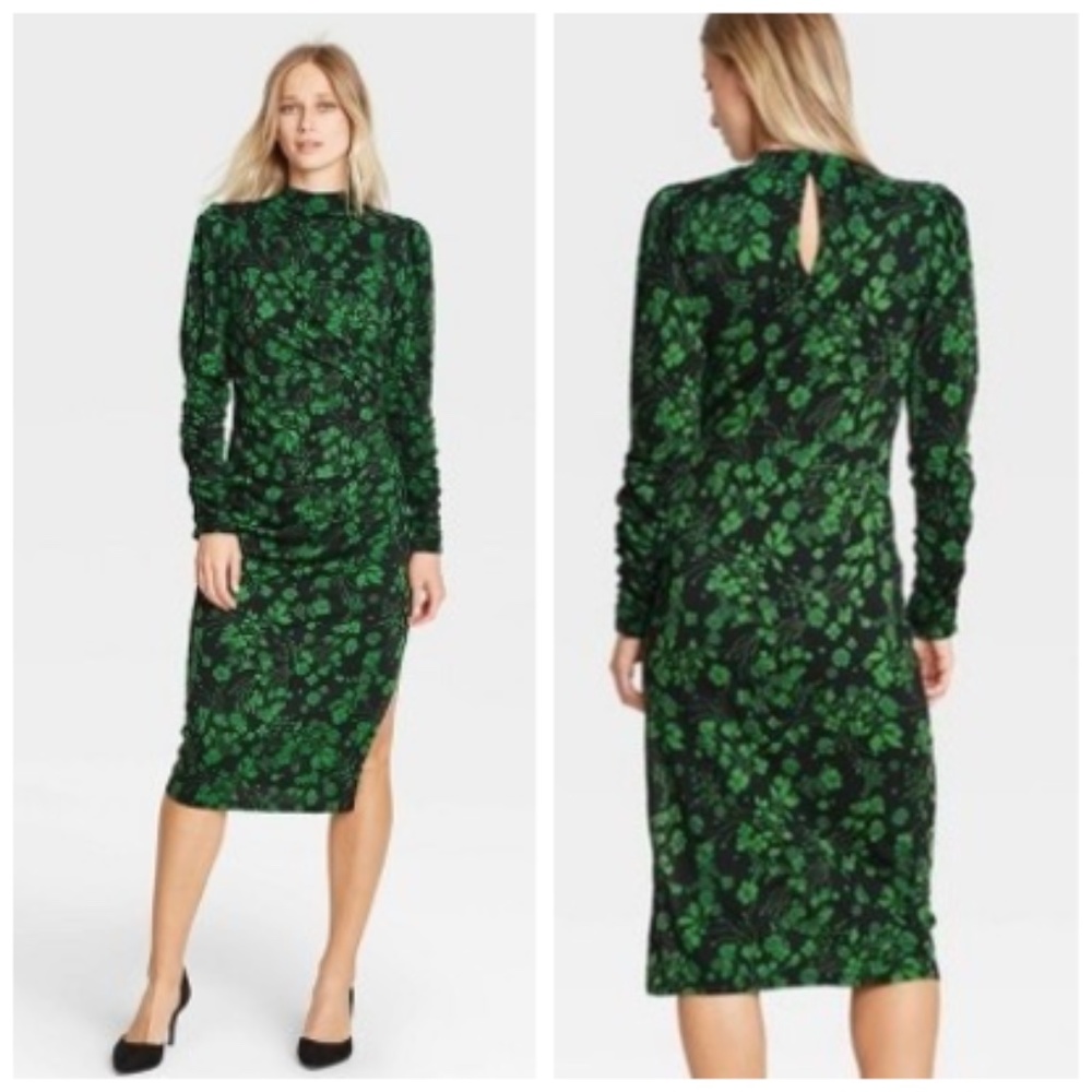 Who What Wear Green Puff Long Sleeve A-Line Holiday Christmas Dress XXL